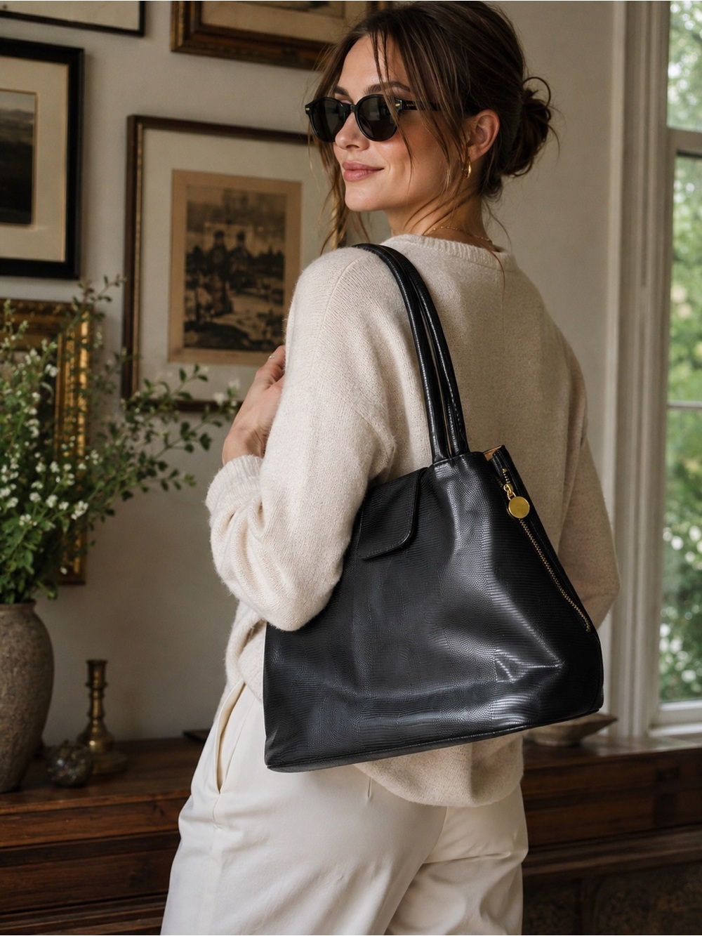 Geir Ness Black Textured Leather Shoulder Bag